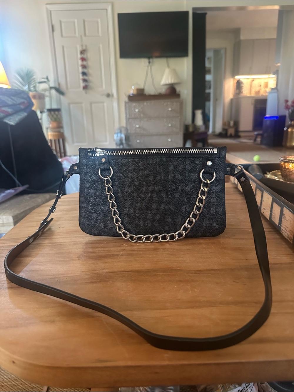 Michael Kors Black Chain belt bag black silver small imperfections waist 38” L